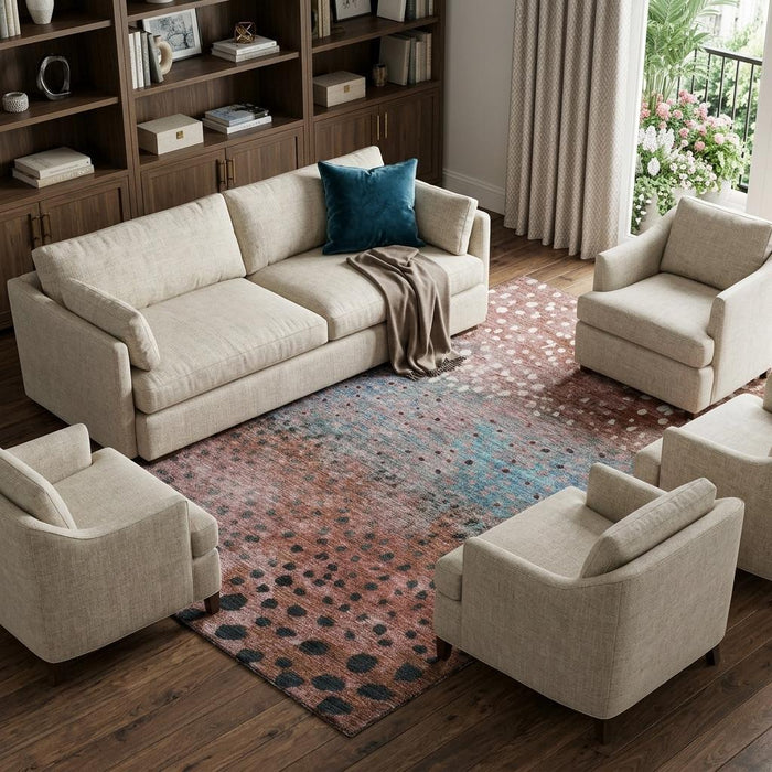 10' X 14' Polka Dot Washable Area Rug With UV Protection (683662) - Rust / Teal / Ivory