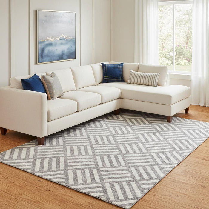 9' X 12' Geometric Washable Area Rug With UV Protection (652346) - Charcoal / Ivory