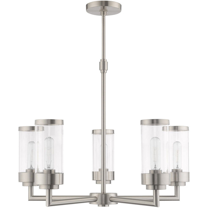 22'' Five Light Dimmable Chandelier With Shades - Nickel