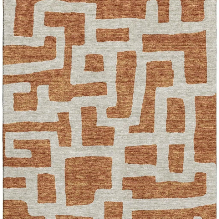 10' X 14' Abstract Geometric Washable Area Rug With UV Protection (671858) - Terra Cotta / Beige