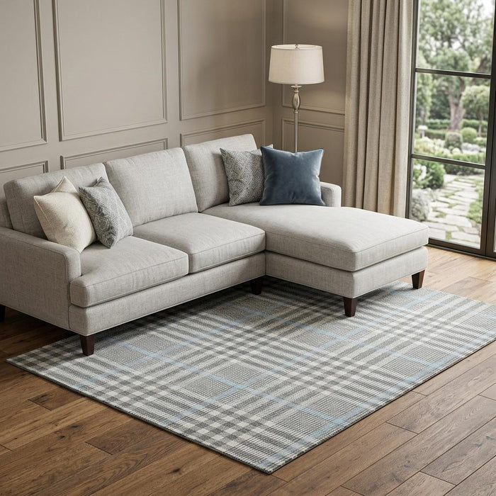 10' X 14' Plaid Washable Area Rug With UV Protection (682637) - Gray / Ivory / Blue