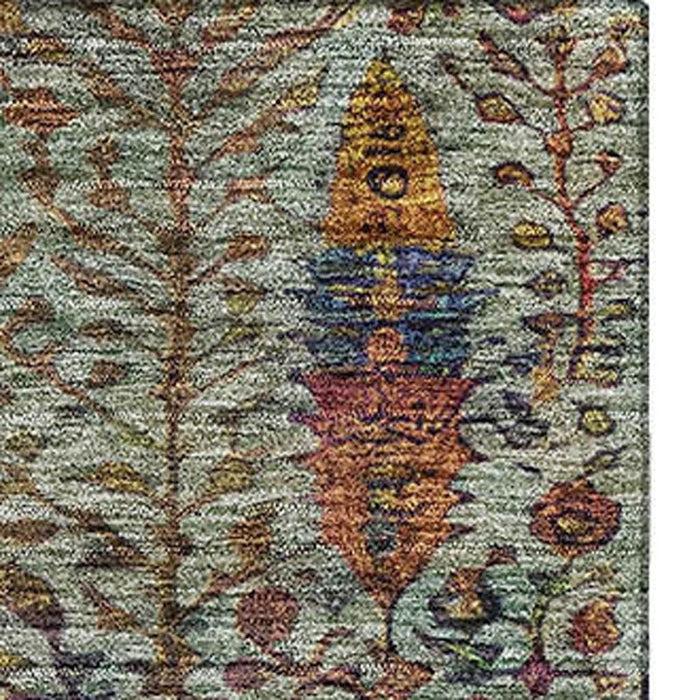 10' X 14' Floral Vines Washable Area Rug With UV Protection (716611) - Green / Red