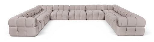 Velvet performance fabric sectional sofa by Meridian Furniture, 9-piece stationary sectional with plush cushions and modern design.