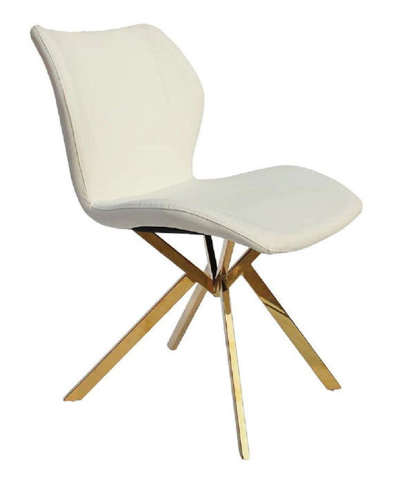 Upholstered Faux Leather Dining Side Chairs (Set of 4) - White / Gold