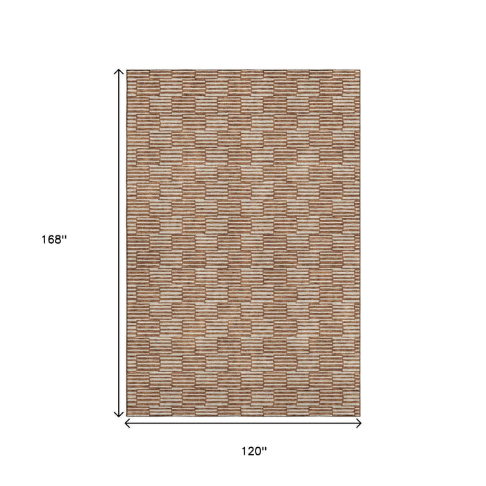 10' X 14' Abstract Geometric Washable Area Rug With UV Protection (673007) - Rust / Beige