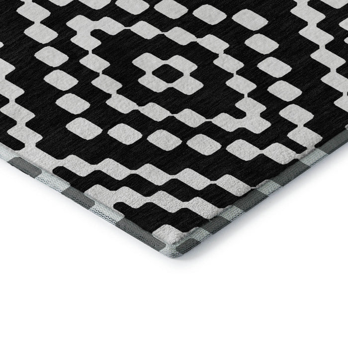 10' X 14' Geometric Washable Area Rug With UV Protection (670784) - Black / Ivory