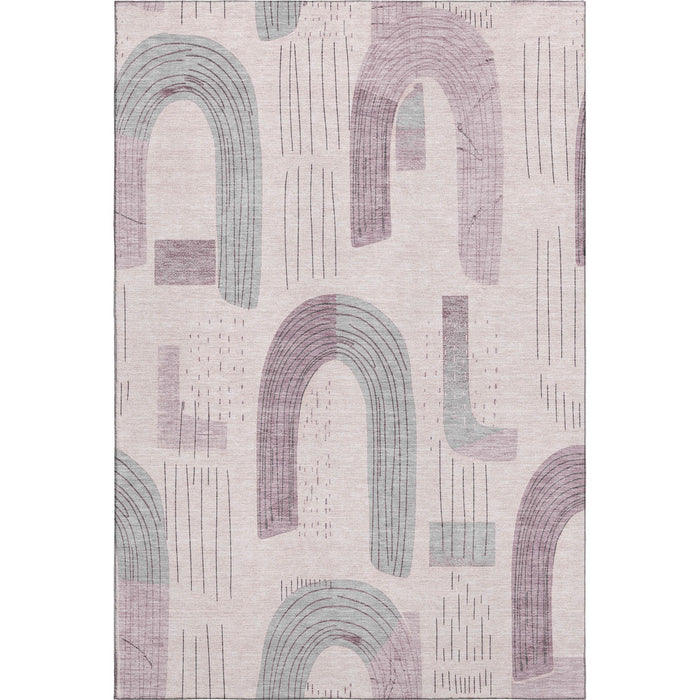 10' X 14' Geometric Washable Area Rug With UV Protection (697548) - Pink / Gray / Silver