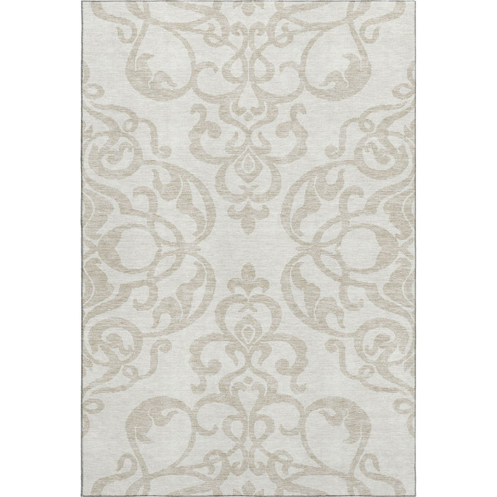 10' X 14' Damask Washable Area Rug With UV Protection (676932) - Ivory / Beige