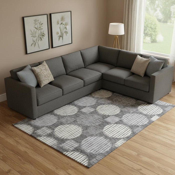 10' X 14' Geometric Washable Area Rug With UV Protection (671528) - Charcoal / Ivory