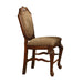 Set of two HomeRoots fabric and solid wood counter height bar chairs in beige and brown with cushioned seats and back support.