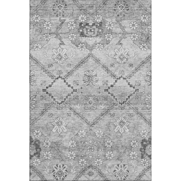 10' X 14' Floral Washable Area Rug With UV Protection (667222) - Gray / Silver