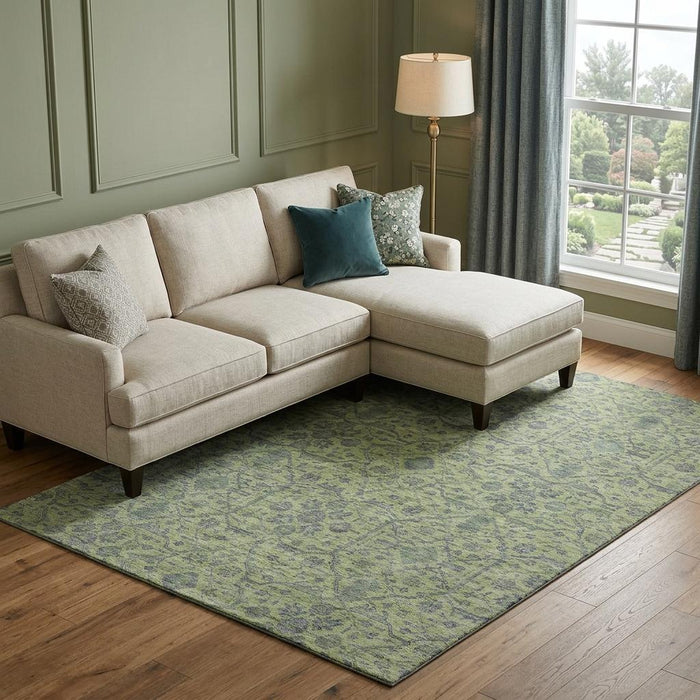 10' X 14' Oriental Washable Area Rug With UV Protection (685976) - Lime Green / Gray