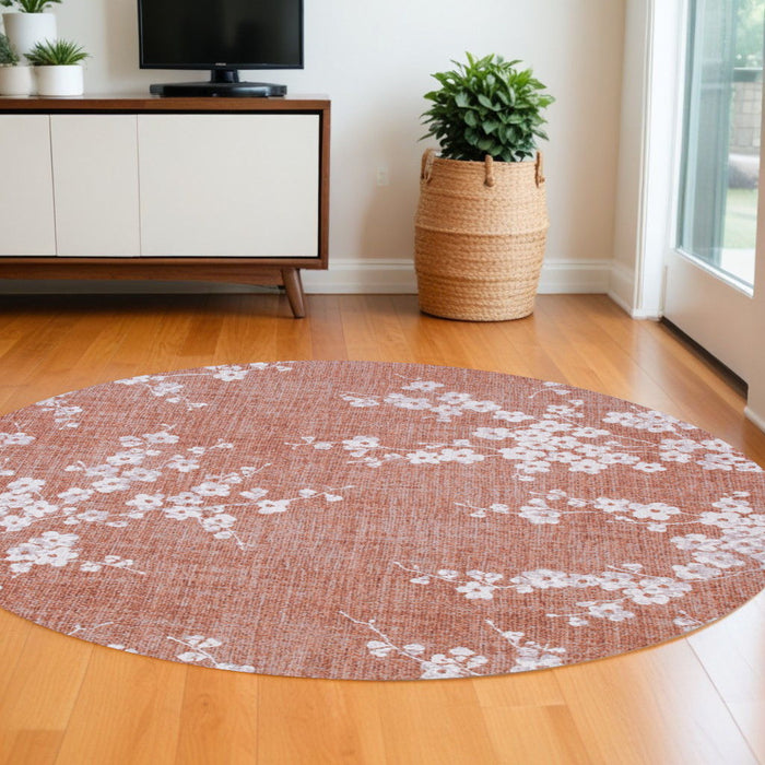 8' Round Oriental Non Skid Area Rug - Red And White
