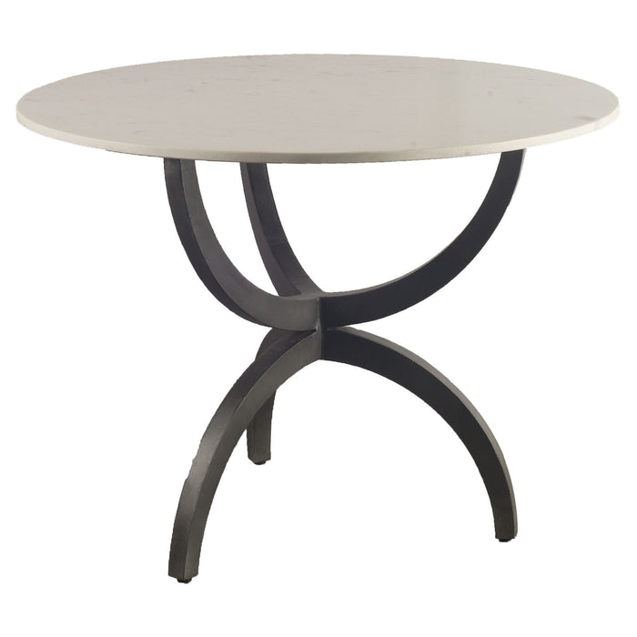 40" Rounded Marble And Metal Three Leg Base Dining Table - Black