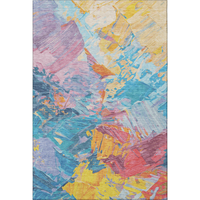 10' X 14' Abstract Washable Area Rug With UV Protection (697968) - Blue / Yellow / Pink