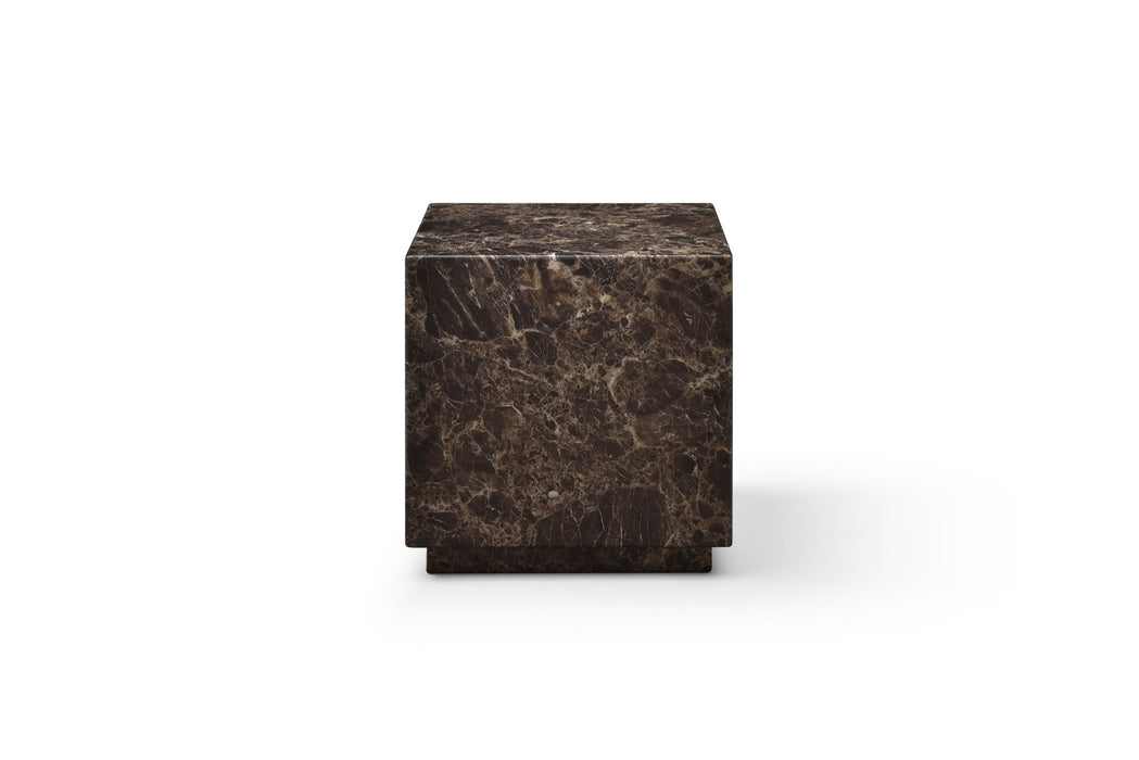 Marble Square Block End Table - Brown