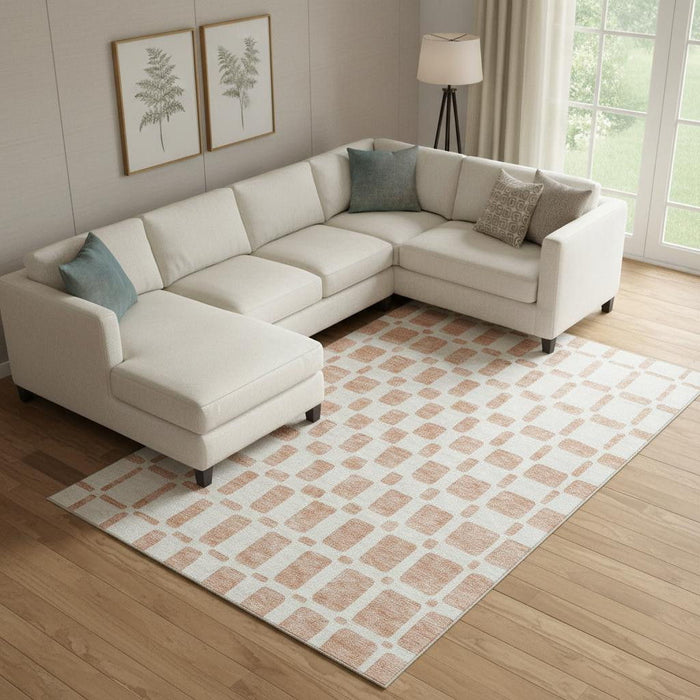 10' X 14' Geometric Washable Area Rug With UV Protection (669300) - Peach / Ivory