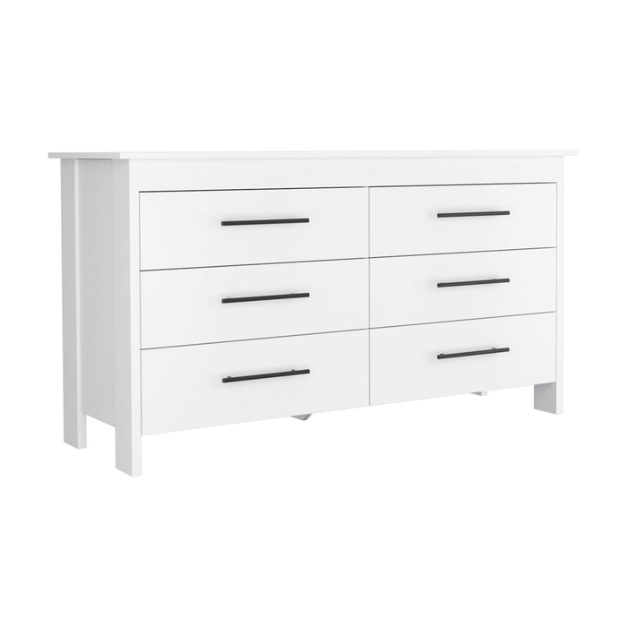 59" Six Drawer Double Dresser - White