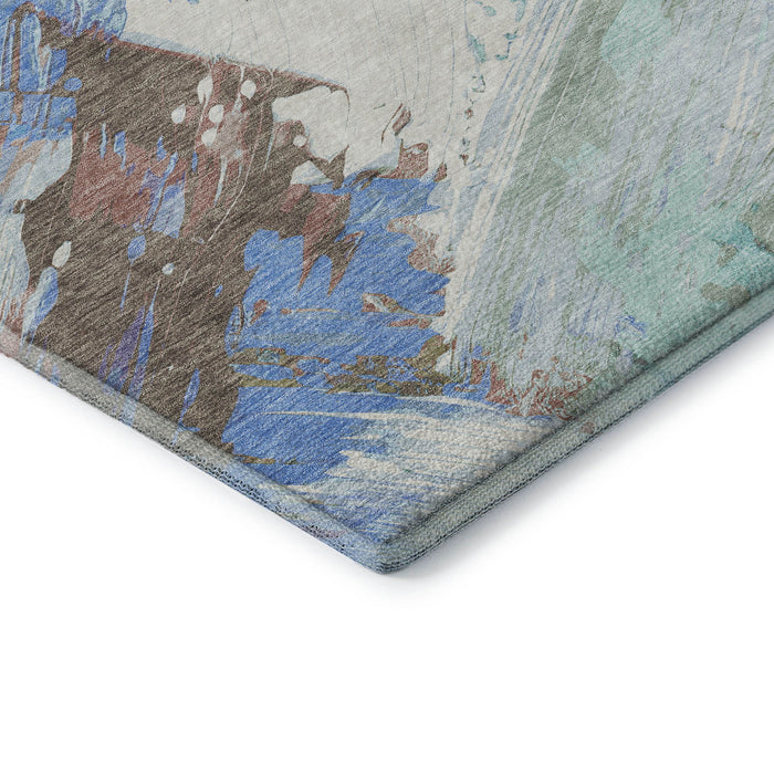 10' X 14' Abstract Washable Area Rug With UV Protection (694158) - Sky Blue / Ivory / Charcoal