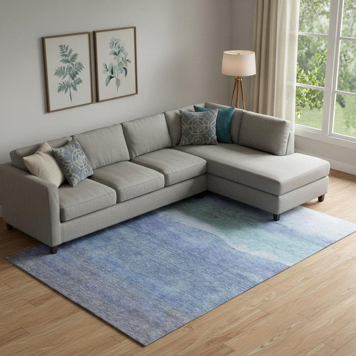 10' X 14' Striped Washable Area Rug With UV Protection (697572) - Blue / Teal