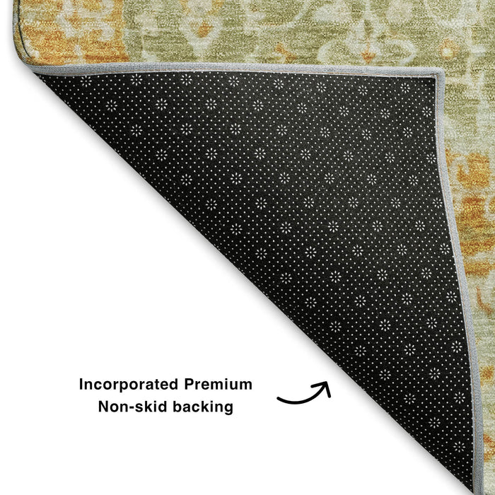 10' X 14' Oriental Washable Area Rug With UV Protection (700205) - Sage / Gold / Copper