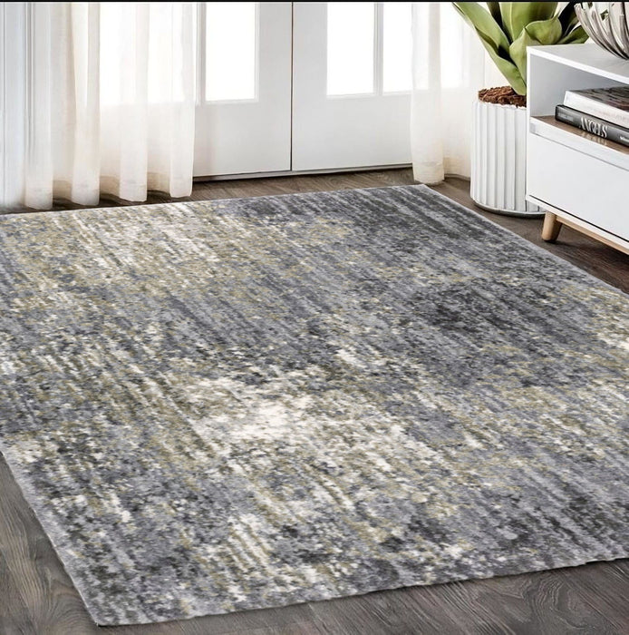 5' X 8' Abstract Shag Area Rug - Gray And Ivory