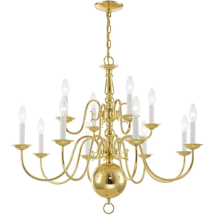 26" Twelve Light Dimmable Chandelier With Shades - Brass