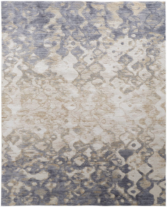 12' x 15' Abstract Power Loom Distressed Area Rug - Tan Ivory And Blue