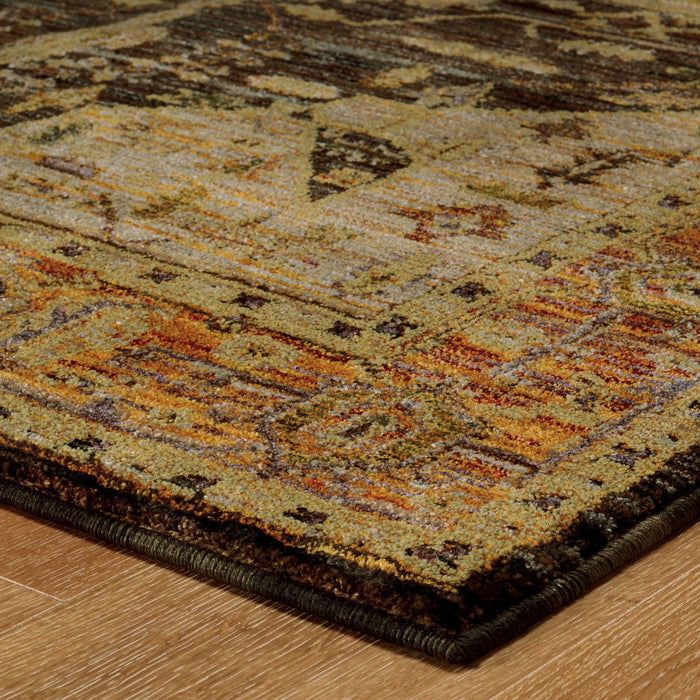 10' x 13' Oriental Power Loom Area Rug - Black And Gold
