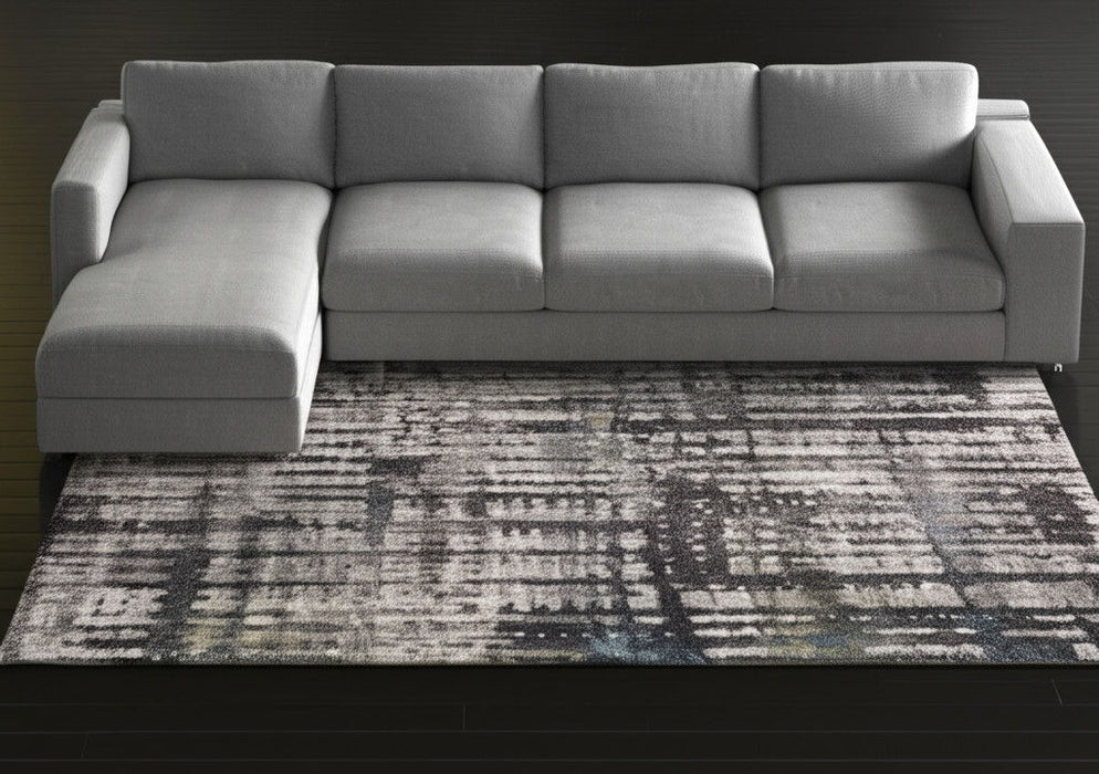12' X 15' Abstract Distressed Area Rug - Gray And Ivory