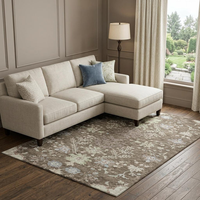 10' X 14' Floral Washable Area Rug With UV Protection (687041) - Brown / Beige / Blue