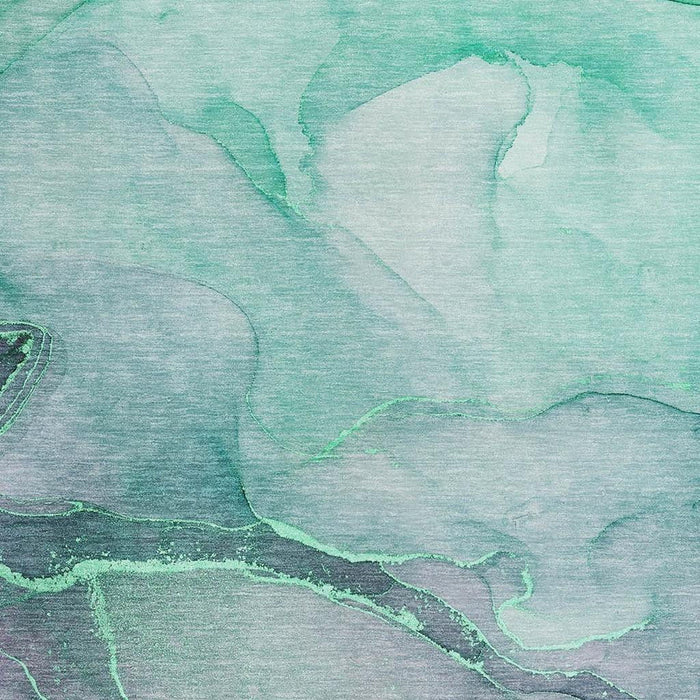 5' X 8' Abstract Washable Area Rug With UV Protection (646890) - Fern Green / Ivory