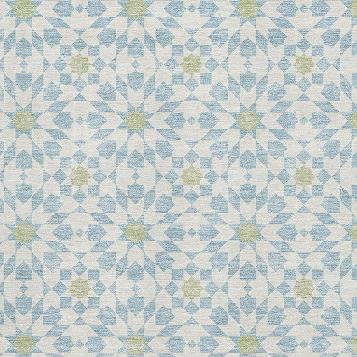 8' X 10' Transitional Geometric Washable Area Rug With UV Protection - Sky Blue