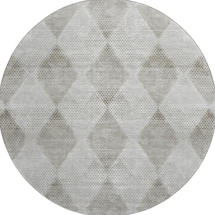 8' Geometric Washable Round Rug With UV Protection (648187) - Gray / Ivory