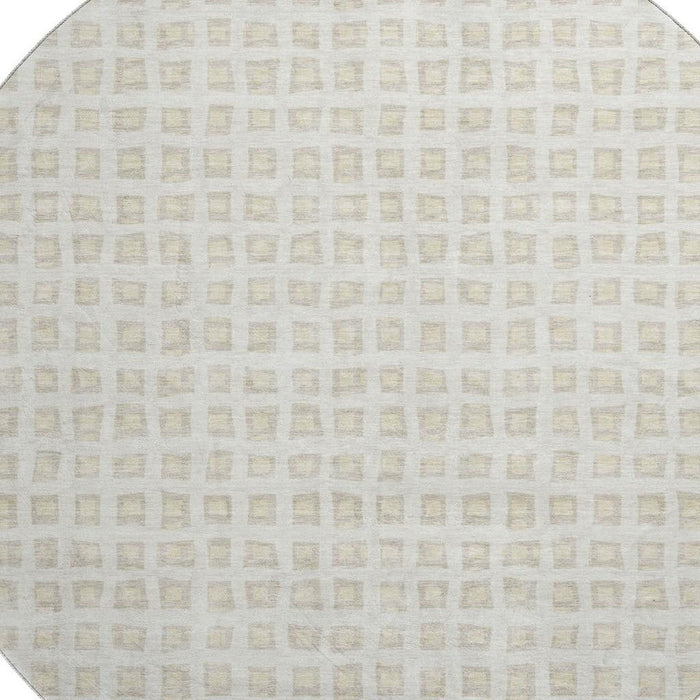 8' Geometric Washable Round Rug With UV Protection - Ivory / Beige