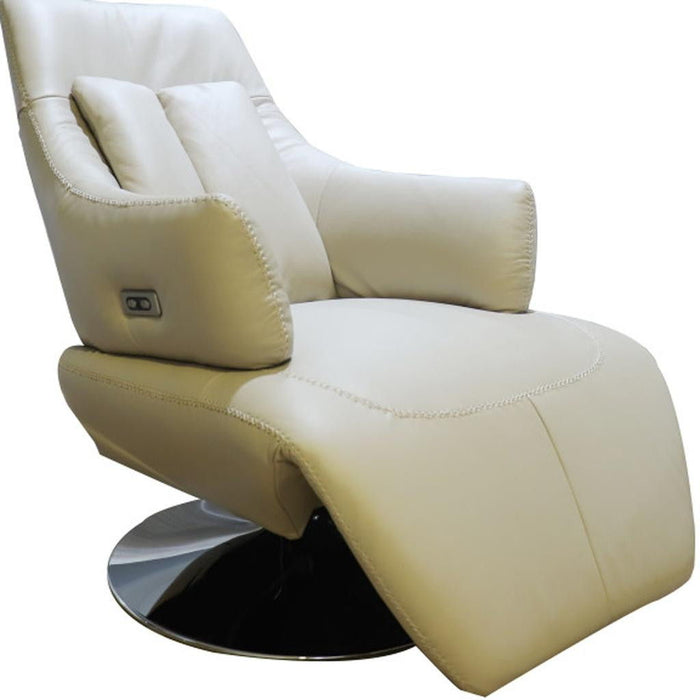 Tufted Genuine Leather Power Swivel Recliner (730570) - Sand