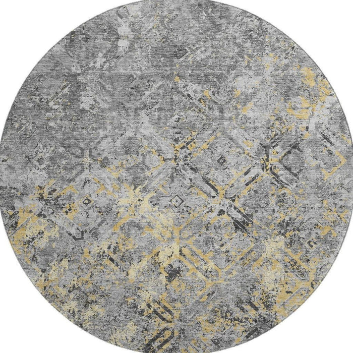 8' Diamond Washable Round Rug With UV Protection - Gray