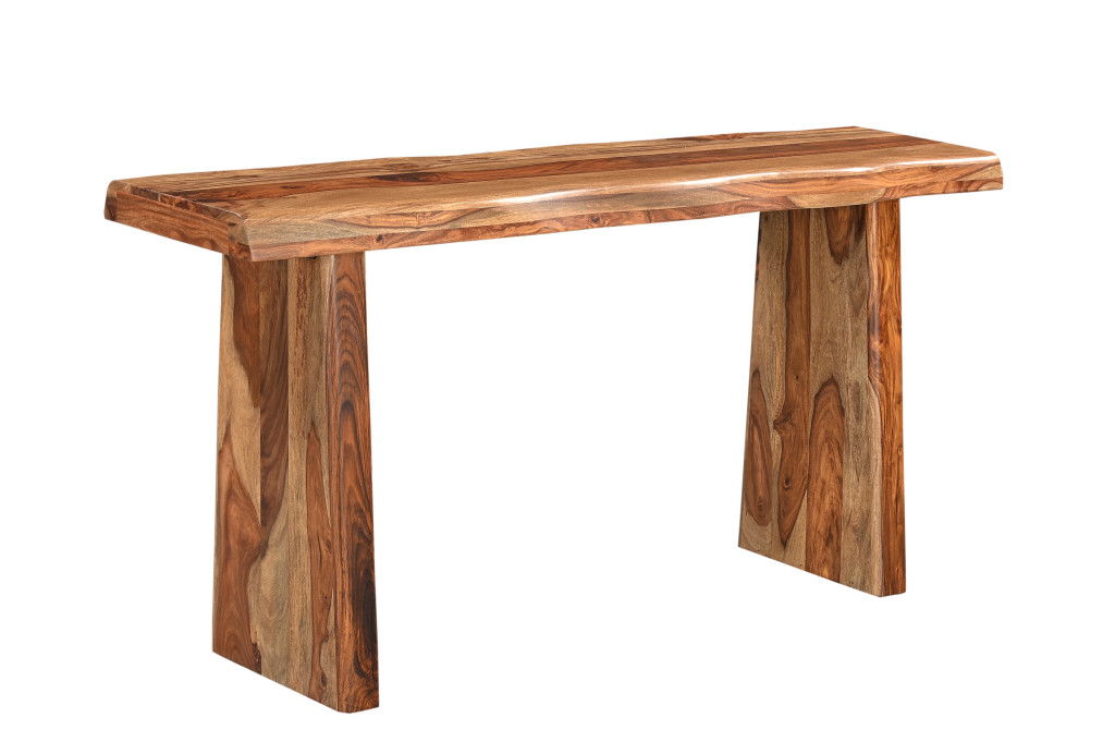 60" Solid Wood Double Pedestal Live Edge Console Table - Brown