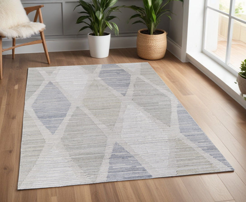 4' x 6' Geometric Hand Woven Area Rug - Ivory And Blue