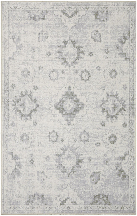 3' X 5' Floral Power Loom Worn Faded Area Rug (573473) - Ivory