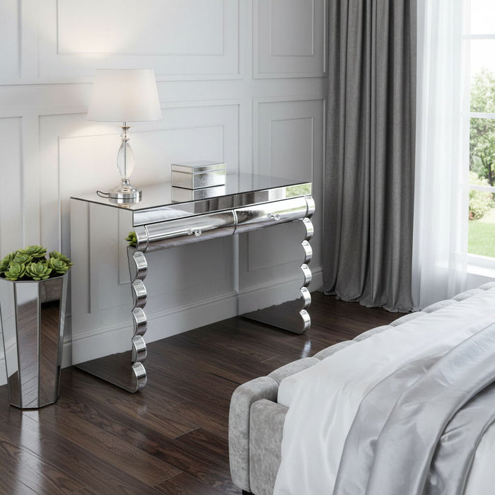 39" Wood Vanity Two Drawer Dresser - Silver