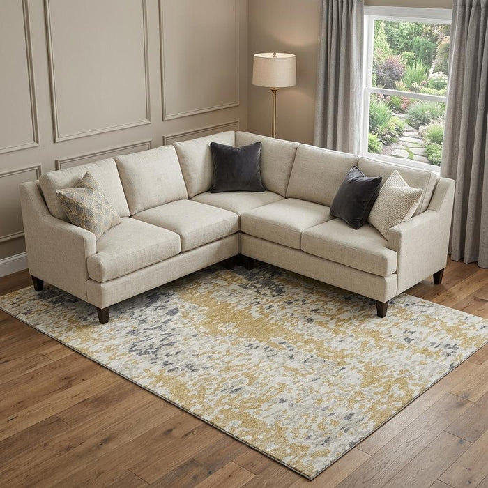 10' X 14' Abstract Washable Area Rug With UV Protection (675114) - Gold / Ivory / Gray