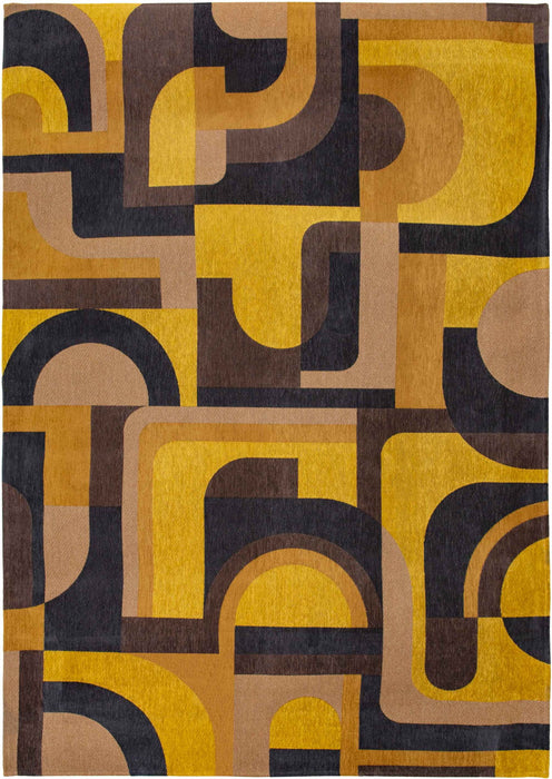8' Geometric Washable Round Rug (551748) - Yellow / Black