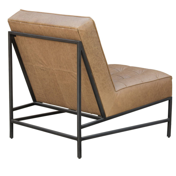 31" Genuine Leather Tufted Slipper Chair - Cream / Black