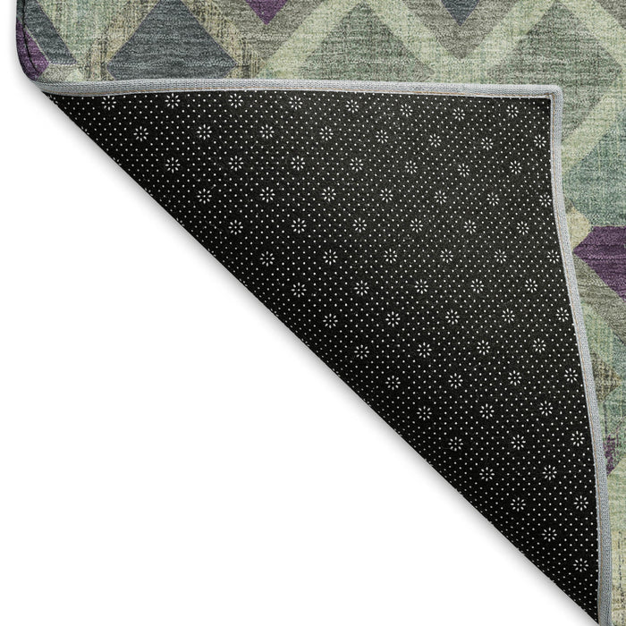 10' X 14' Geometric Washable Area Rug With UV Protection (692910) - Pale Aqua / Purple
