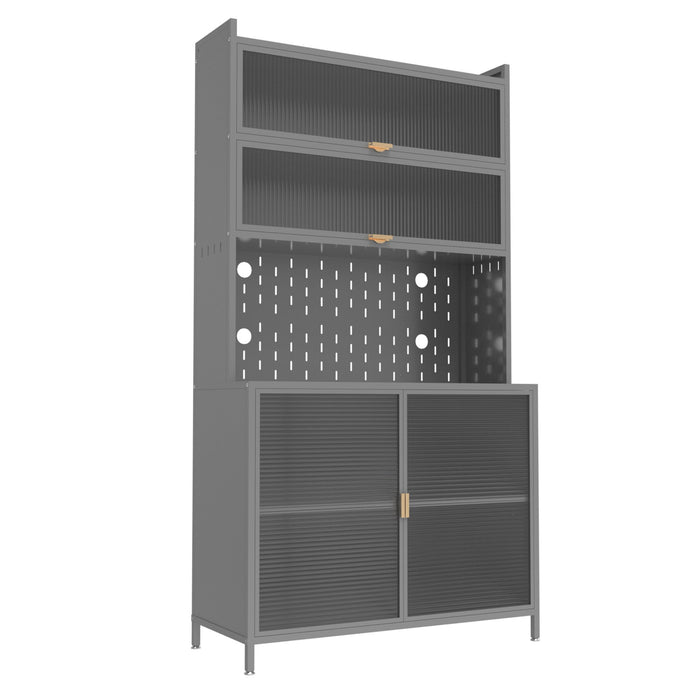 73" Stainless Steel Textured Door Dining Hutch With Two Doors - Gray