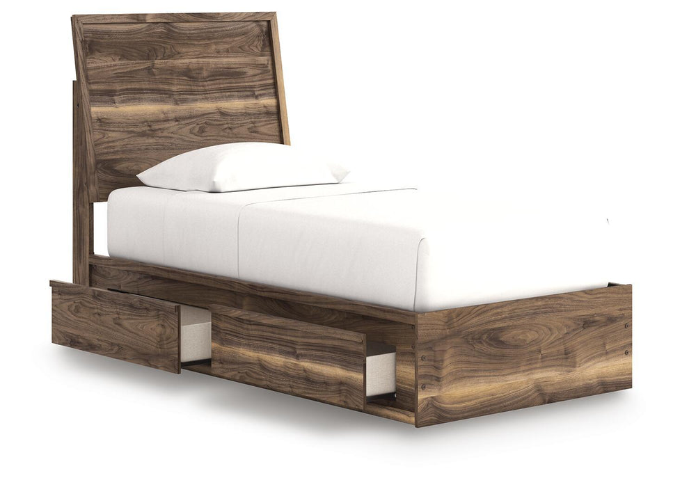 Signature Design by Ashley Chirason panel storage bed with built-in drawers and sleek wood finish for bedroom organization and style.