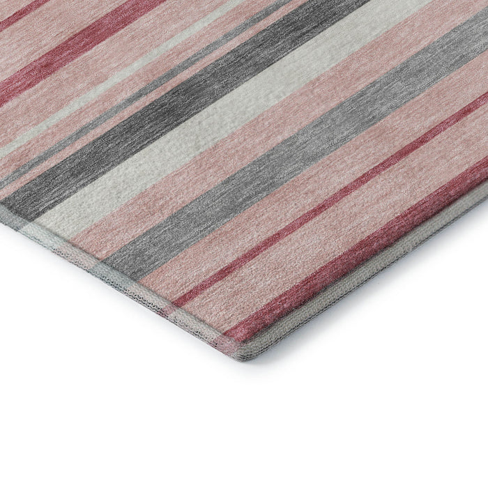 10' X 14' Striped Washable Area Rug With UV Protection (669925) - Pink / Ivory / Gray
