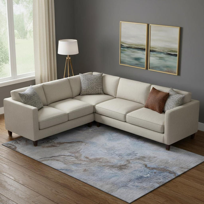 10' X 14' Abstract Washable Area Rug With UV Protection (697025) - Blue / Taupe / Beige