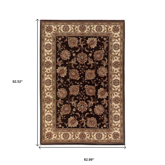 5' X 8' Oriental Area Rug, Polypropylene - Brown And Ivory